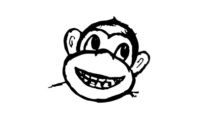 Funny monkey illustration. Hand drawn vector jungle animal isolated on white background. Playful face. Character for children's book, poster, print or design element.