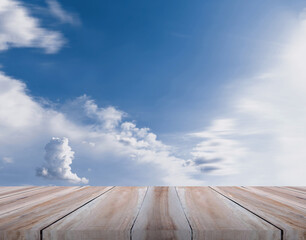 Perspective concrete floor or cement shelf table isolated sky blurred background products. can be used mock up for montage products display or design key visual layout.