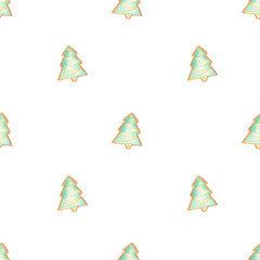 Watercolor Christmas seamless pattern with hand-painted cookies. Lovely winter pattern with food background. 