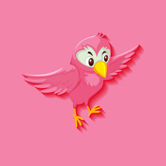 Cute pink bird cartoon character