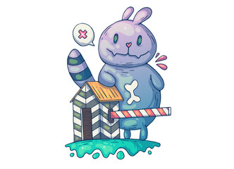 Funny raccoon at the guard post. Creative cartoon illustration. Picture for print, advertising, applications and T-shirt print.