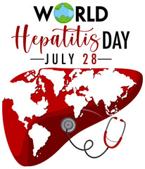 World Hepatitis Day logo or banner with world map on red liver
