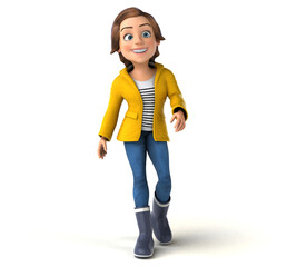 Fun 3D Illustration of a cartoon teenage girl with rain gear