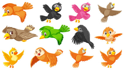 Naklejka premium Set of bird cartoon character