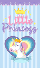 Little princess logo with cute unicorn head on blue stripe background