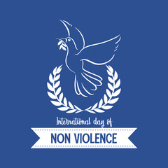 International Day of Non Violence logo on globe with a dove on blue background