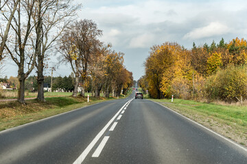Serock, Poland - October 30, 2020: Autumn on the road. Asphalt.