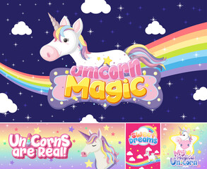Cute unicorn banner on pastel background color