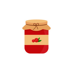 This is a glass jar of jam with berry isolated on a white background.