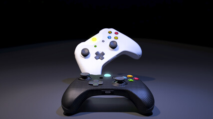 White and black joystick with black Game competition background 3D rendering