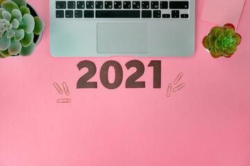 New year 2021 concept on pink background