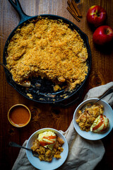 Apple crisp in a cast iron skillet