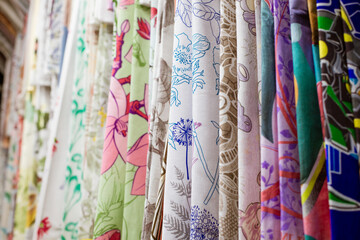 Multi-colored fabrics in the store