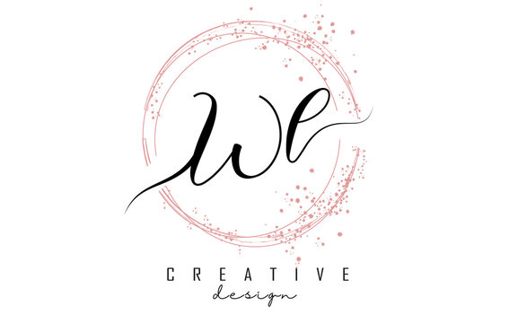 Handwritten WL W L letter logo with sparkling circles with pink glitter.