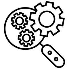 
Gear under magnifier, services evaluation colored line icon
