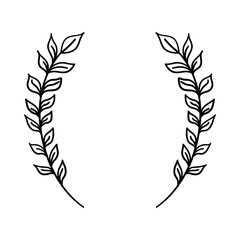 Laurel wreath with hand drawn branches and leaves. Award and victory icon. Heraldic symbol. Vector illustration.