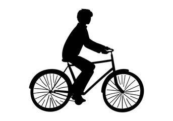 Man riding on the bicycle silhouette. Cyclist symbol. Male on the bike icon. Hand drawn vector illustration.