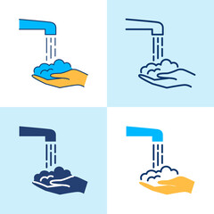 Washing hands icon set in line style