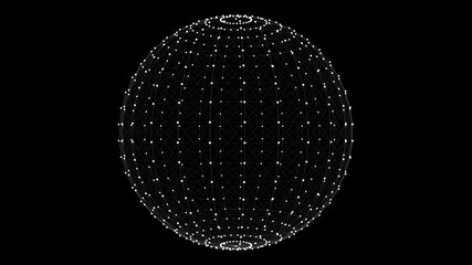 3d wireframe sphere with dots and lines on it on black background. 3d rendering