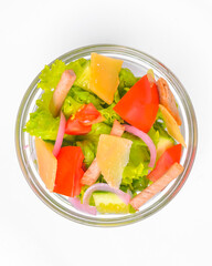 Healthy food - mix vegetable salad served in a bowl over white background. Healthy eating, delicious snack or dinner.