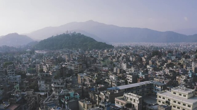 Aerial Point of View of Swayambu Stupa in Kathmandu Valley, Nepal | Monkey Temple during Daytime - Drone Shot