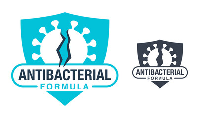 Antibacterial formula stamp -  bacterial virus broken in two half - vector isolated sign for antibiotics antiseptic cosmetics and medical products