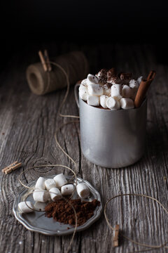 Winter coffee with marshmallows. Time to relax