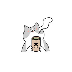 お茶を飲んでほっとする猫