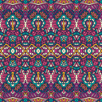 Vector seamless pattern ethnic tribal geometric psychedelic colorful print
