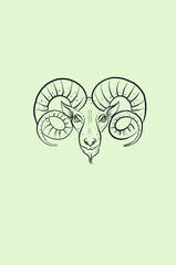 Vector image of a linear logo of Aries, Taurus, Ram. Can be used as a logo or illustration for the astrological projection of the zodiac sign
