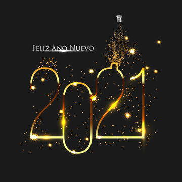 2021 New Year Spanish greeting card (Feliz Año Nuevo 2021). Spanish 2021 New Year Version. Spanish 2021 Happy New Year background.