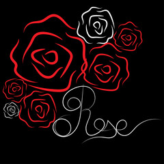 Red and white roses with an inscription on a black background