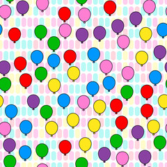 Colorful balloon seamless pattern on white background. Paper print design. Abstract retro vector illustration. Trendy textile, fabric, wrapping. Modern space decoration.