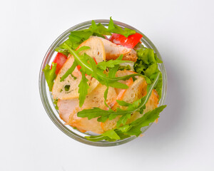 Healthy food - mix vegetable salad served in a bowl over white background. Healthy eating, delicious snack or dinner.