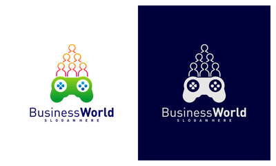 Joystick with People logo design vector, Play Game logo design template, Icon symbol