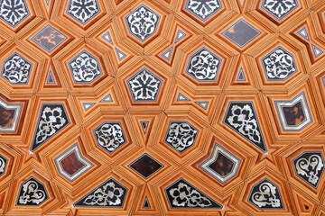 Painstaking work, masterpiece, Islamic ornament, engraving pattern. Wood inlaid with mother-of-pearl