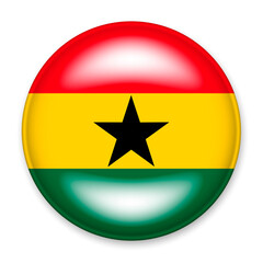 Flag of Ghana in the form of a round button with a light glare and a shadow.