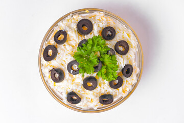 Healthy food - mix vegetable salad served in a bowl over white background. Healthy eating, delicious snack or dinner.