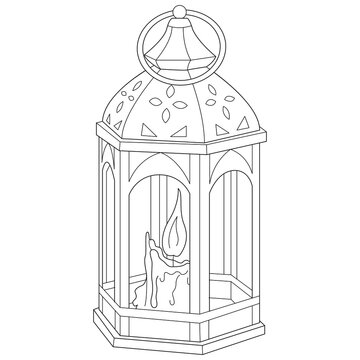 Lantern with candle black and white illustration for coloring