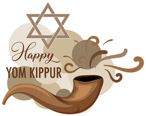 Happy Yom Kippur banner with shofar - Powered by Adobe