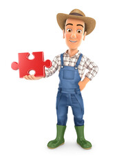 3d farmer standing with a piece of puzzle