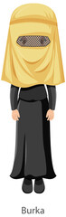 A woman wearing Burka Islamic traditional veil cartoon character