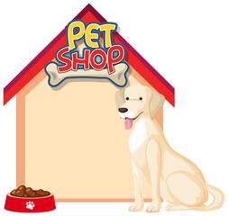 Blank dog house banners with cute dog isolated on white background