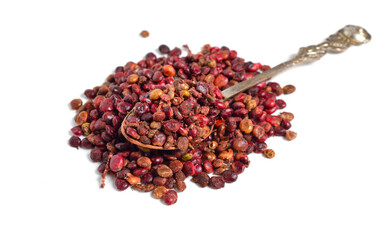 Sumac pronounced and also spelled sumach, sumak, soumak, and sumaq. Fruit isolated