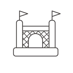 Bouncy castle outline icon. Jumping house on kids playground. Vector line illustration.