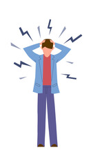 Disorder problems. Mental ill man character, oppressed mind, solitude stress and anxiety. Unhappy male and negative emotions before psychotherapy cartoon flat vector illustration