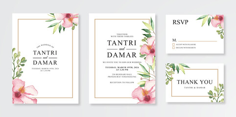 Fototapeta na wymiar Beautiful watercolor flowers and leaves for wedding invitation card template