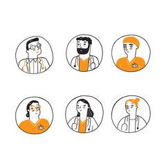 Medical avatars set . Medical clinic staff doodle avatars