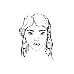 Asian girl s head, hand-drawn vector sketch