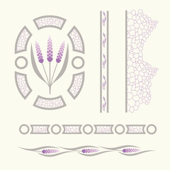 Vector set with lavender elements, decorative ornaments. Good for embroidery and for the wedding design 